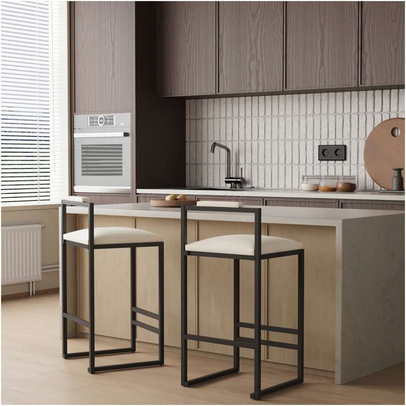 Ensemble de 2 tabourets de bar rembourrés en similicuir avec tabourets de bar et structure en métal pour comptoir, îlot de cuisine (beige)