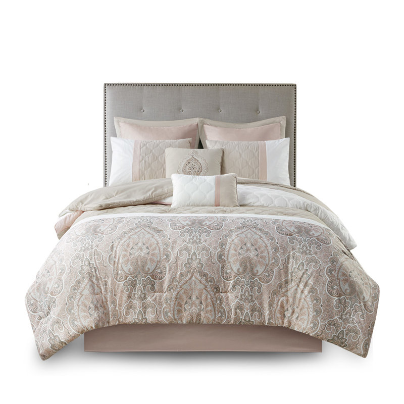 Édredon Blush, 8 pièces pour très grand lit, avec et taies décoratives européennes, Rosé