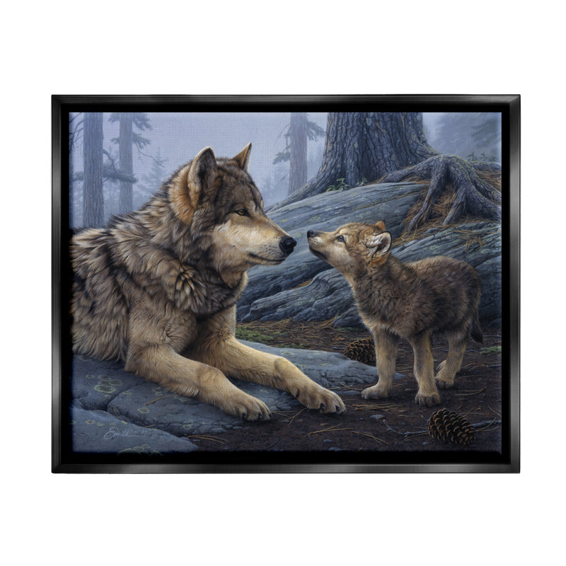 «Loon Peak® Wolf & Cub Woodland Forest», art mural sur toile flottante par Daniel Smith, H 17 po x l 21 po x P 1,7 po