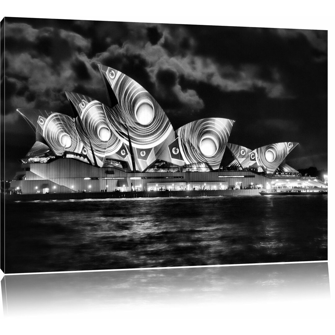 Leinwandbild Sydney Opera House Pfauenaugen in Monochrom