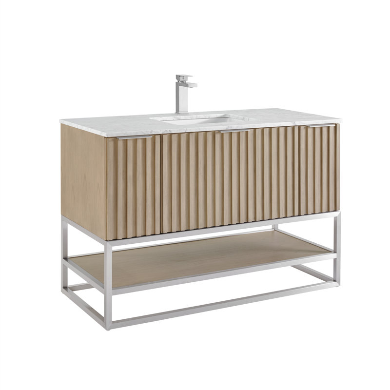 Terra 48'' Single Bathroom Vanity with Top, Carrara Marble/Single Faucet Mount, Cashmere Gray, Brushed Nickel