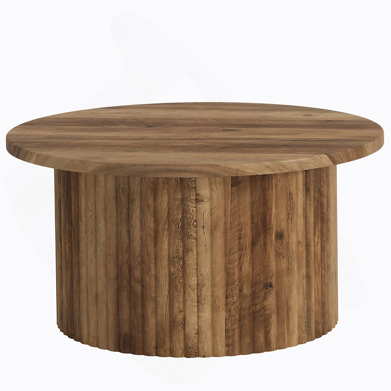 Élégante table ronde au centre, canapé, table d'appoint et table basse