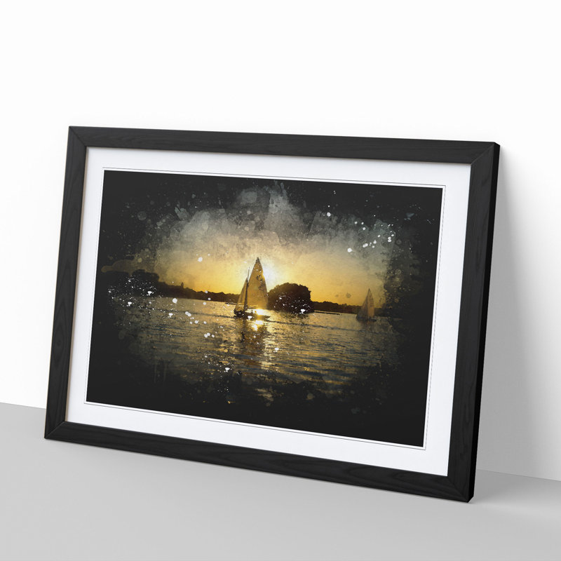 Sailboats on the Lake Paint Splash - Picture Frame Graphic Art, Black Framed, 48cm H x 65cm W x 2cm D