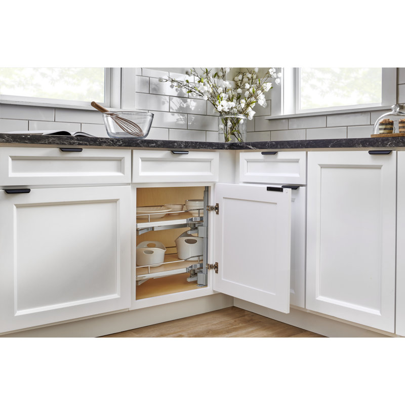 Maple Two-Tier Girasolo w/ Soft Close and Chrome Accents for 12" Left Opening/Blind Right Corner cabinets, 32.73" W