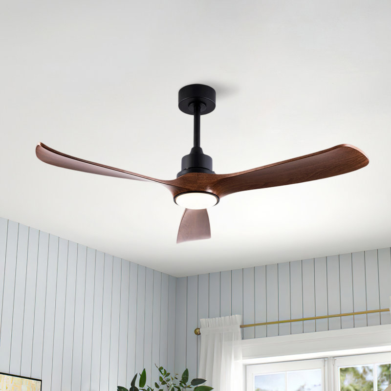 Ventilateur de plafond standard à DEL à 3 pales de 52 po avec télécommande et ensemble d'éclairage pour salon, Black