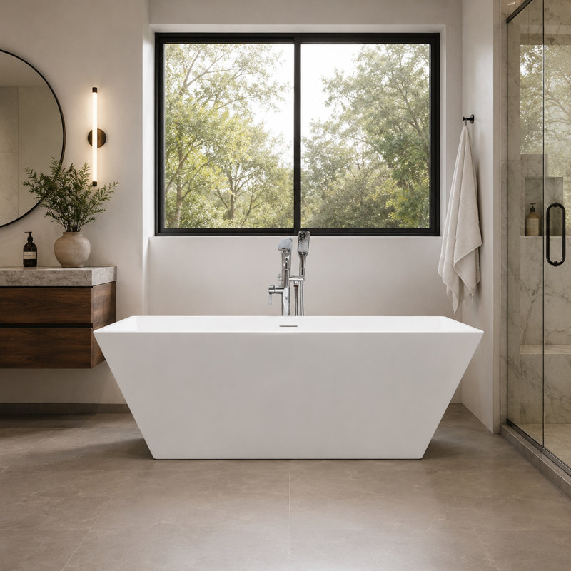 Baignoire de trempage autoportante en acrylique avec drain central, ensemble de drain et trop-plein 67 po x 32 po Condris Winton
