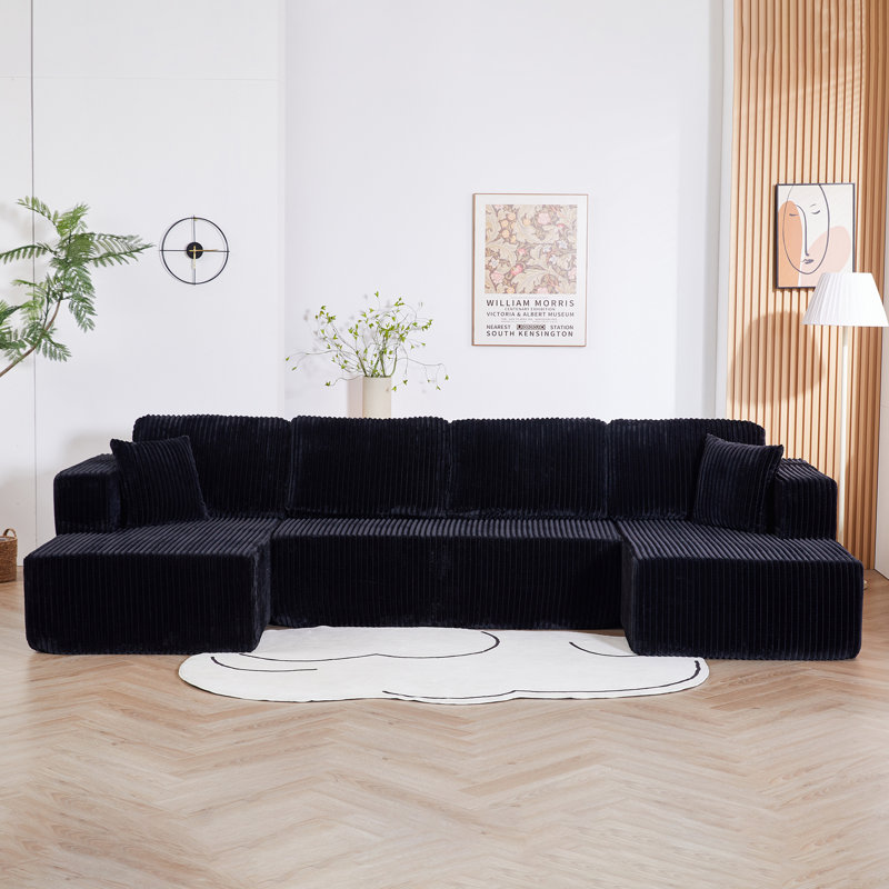 Canapé modulaire en U, noir, comprimé, sans assemblage