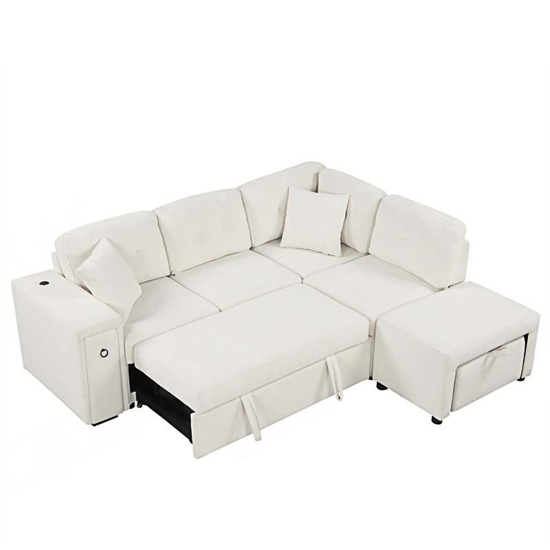 Canapé modulaire, canapé en L, canapé-lit escamotable avec repose-pieds mobile