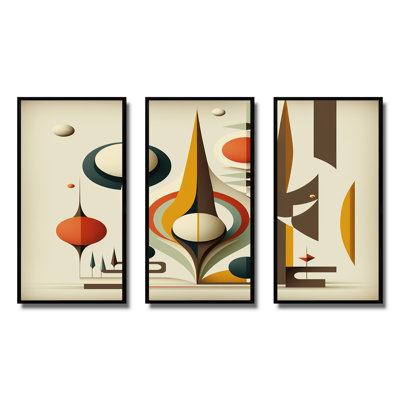 «Vintage Mid-Century Graphics VI», reproduction sur toile 3 pièces