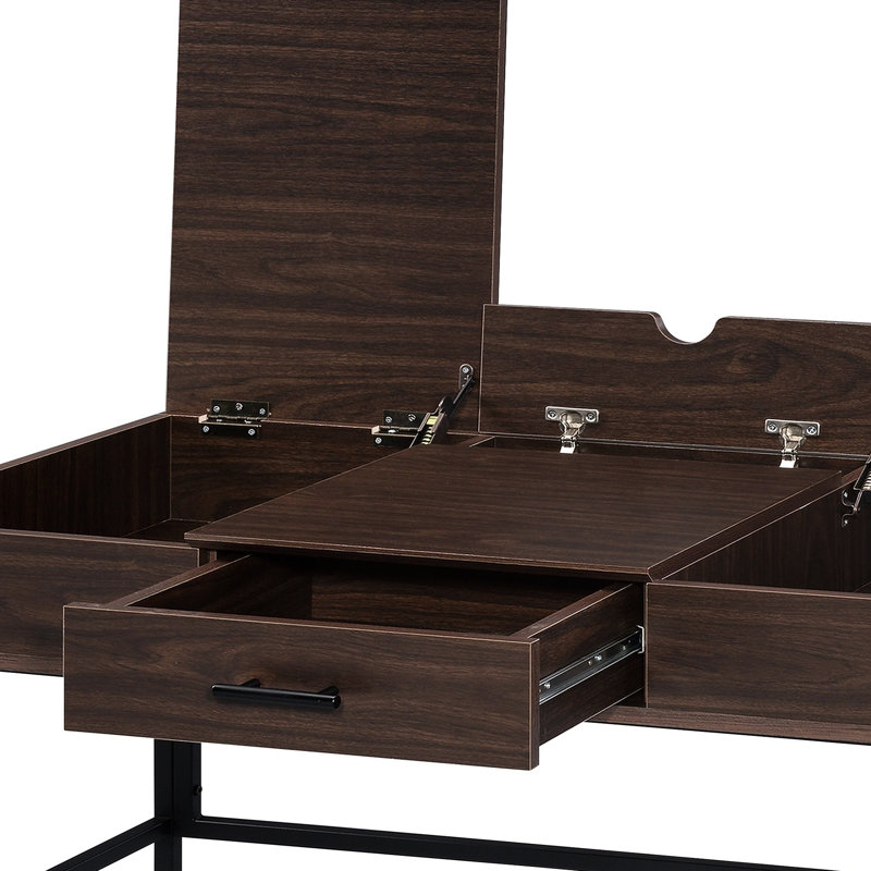 Compact Writing Table With And Hidden Storage In Oak Work Handy Drawer