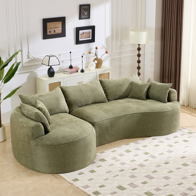Le canapé de 124,5 pouces en tissu chenille, sans os, est livré avec 3 coussins de dossier et 4 coussins décoratifs. L'éponge à haute résilience offre une expérience confortable. Aucun assemblage
