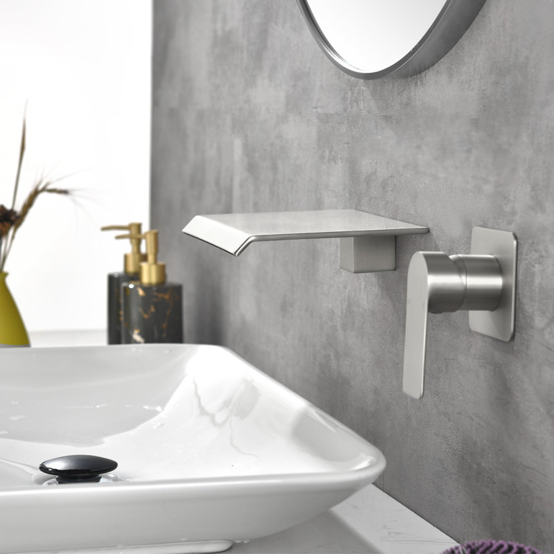 Robinet de baignoire cascade à poignée simple, robinet de baignoire mural pour salle de bain, Nickel brossé