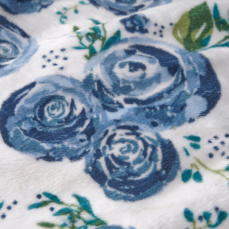 3 Foot Rounded Bean Bag, Blue Rose Print, White Tossed Botanical Fabric