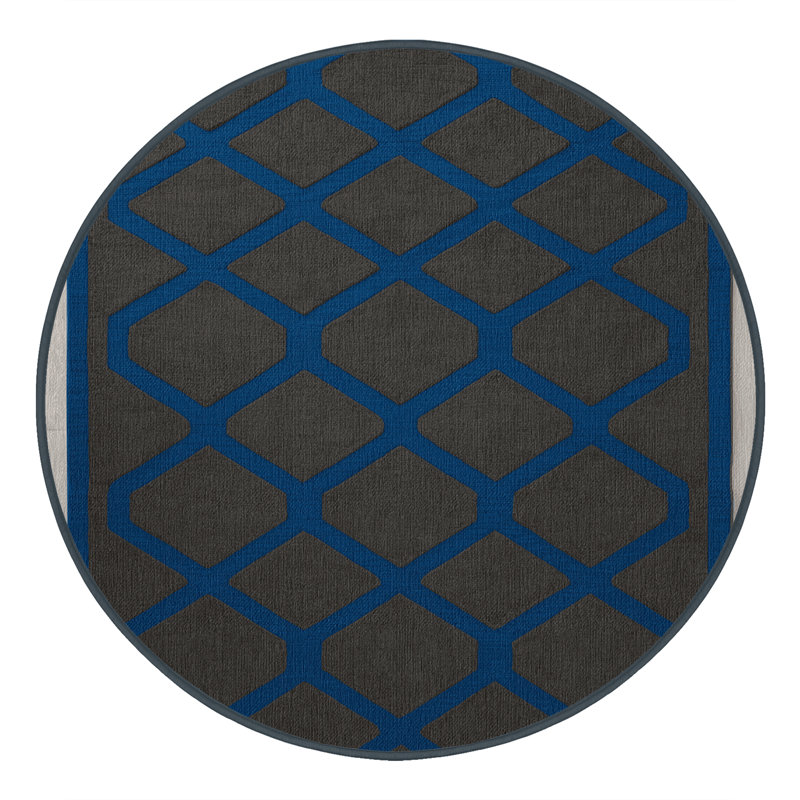 Tapis noir en treillis lavable à la machine, Rond 6 pi