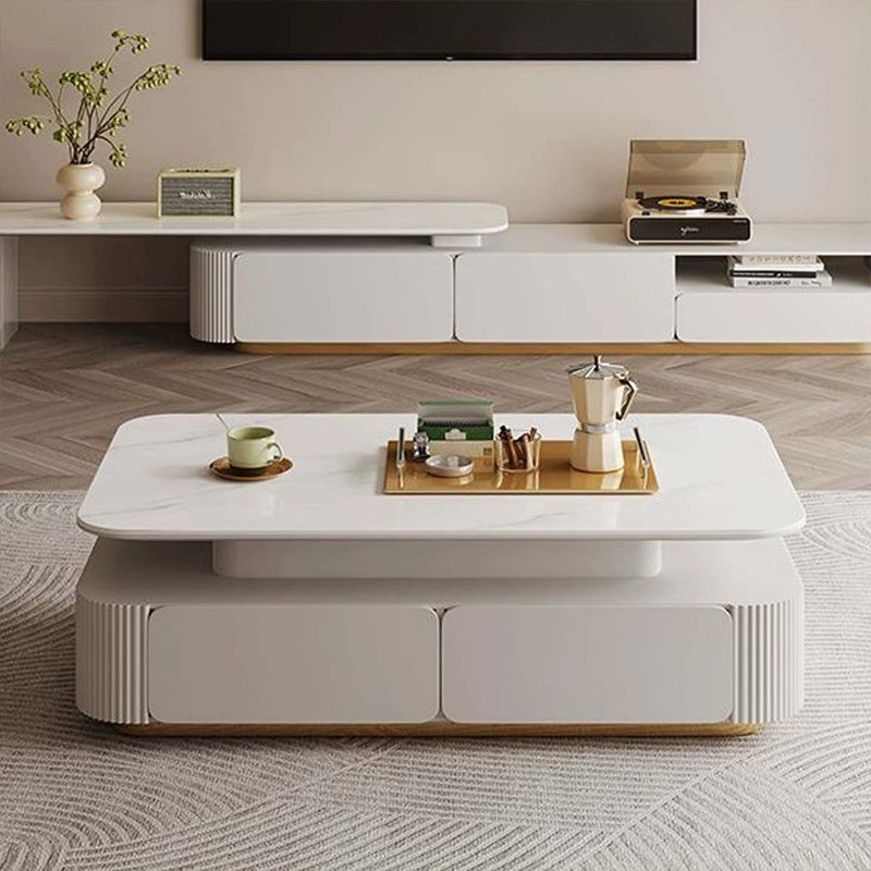 Table basse rectangulaire en bois manufacturé blanc, H 16,93 po x L 47,24 po x l 27,56 po