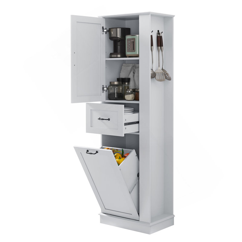 Modern Tall Storage Cabinet – Tilt-Out Compartment, Adjustable Shelves, 80LBS Capacity, Soft-Close Hinges, Aluminum Alloy Handles, Perfect For Bathroom & Home Organization