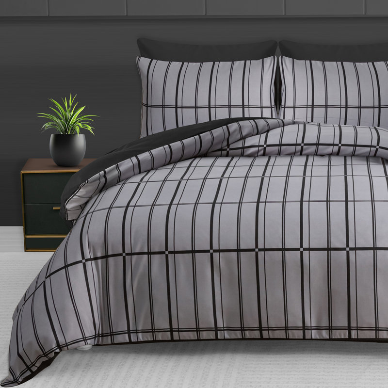 Luxury Double Brushed Microfiber Reversible Duvet Cover Set with Zipper Closure and Corner Ties