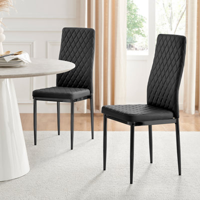 Morgan Hatched Faux Leather Sleek Metal Leg Luxury Dining Chairs