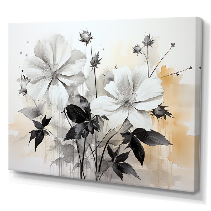 Hibiscus gris intemporel minimalisme I, Toile tendue, H 12 po x l 20 po x P 1 po