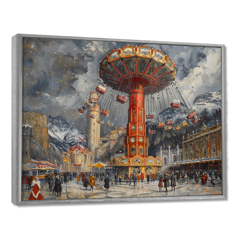 Troene - Amusement Parks Wall Art Living Room, Encadrement argenté, H 16 po x l 32 po x P 1 po