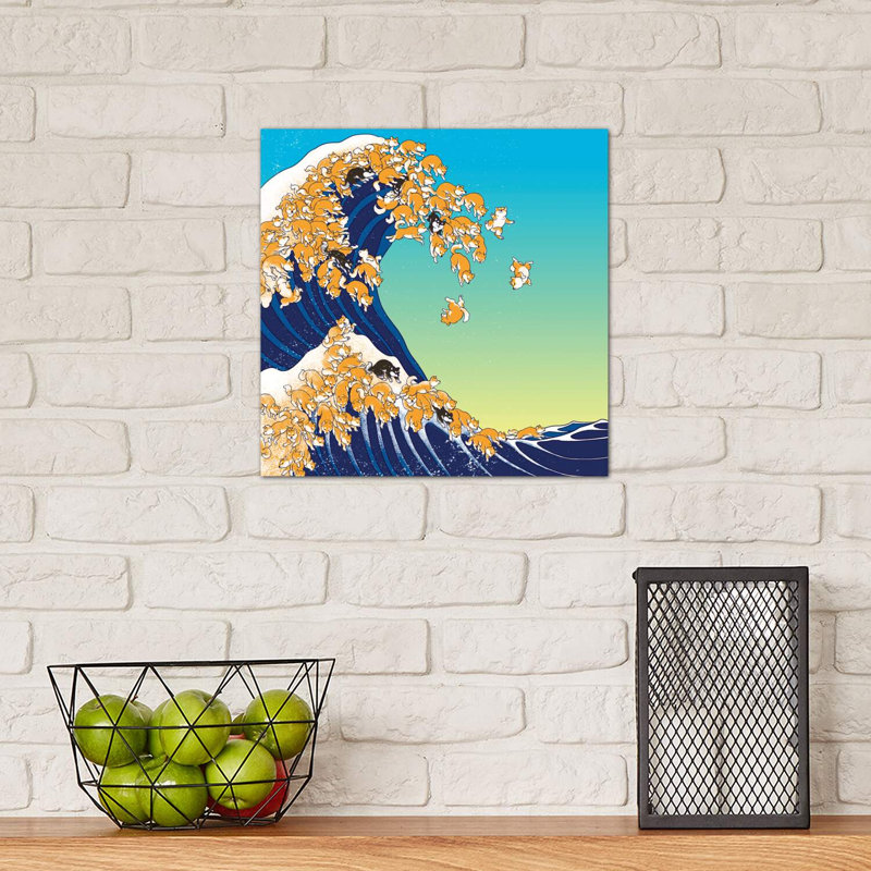 Shiba Inu In Great Waves by Big Nose Work - Wrapped Canvas Print, 30.48 cm H x 30.48 cm W