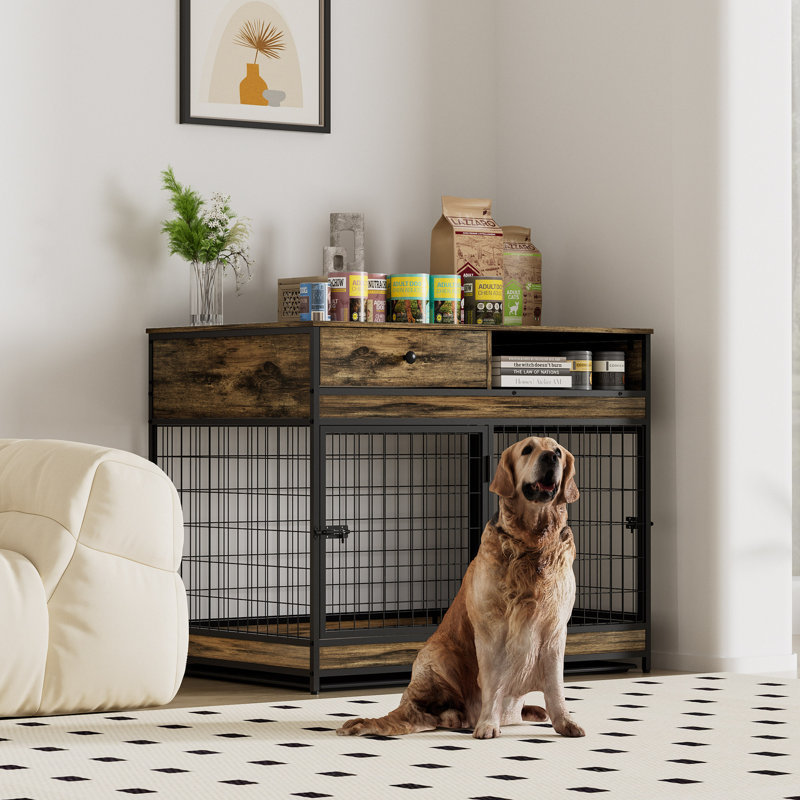 Table d'appoint pour chien sur roulettes avec portes doubles et plateau relevable, H 32,17 po x l 38,79 po x P 27,36 po