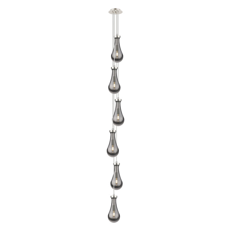 Luminaire suspendu grappe 6 lumières Pont, Transparent, Nickel poli