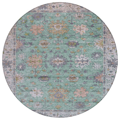 Machine Washable Indoor/Outdoor Xhevrie Mint Rug
