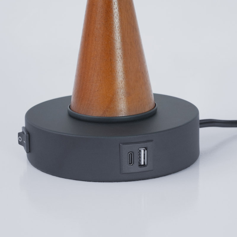 Ensemble de 2 lampes de table rondes en bois massif 23,2 "avec USB