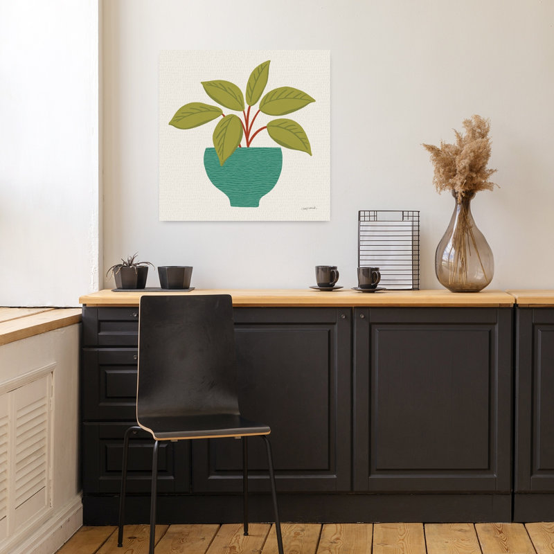 Art mural contemporain plante en pot, H 18 po x l 18 po