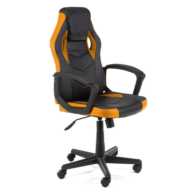 Inbox Zero Renner Adjustable Faux Leather Swiveling PC & Racing Game Chair in Orange