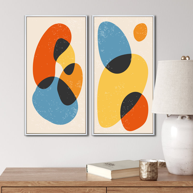 Minimal 20S Bauhaus géométrique xiv - ensemble de 2 peintures, H 20 po x l 24 po x P 1 po, Cadre blanc