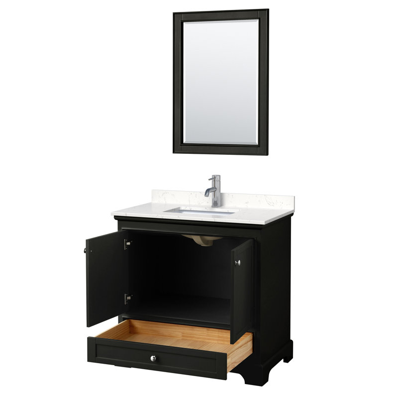 Deborah 36'' Single Bathroom Vanity with Marble Top, White Cultured Marble, Dark Espresso, Polished Chrome