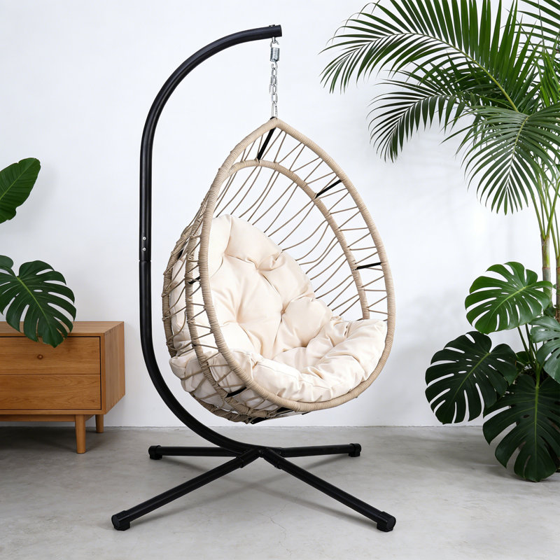 Fauteuil de patio en osier avec coussin, White, Beige