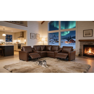 132" W Hudson Recliner Leather-Matched Sectional by Latitude Run