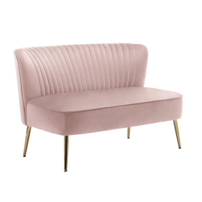 Delmon Velvet Loveseat with Gold Chrome Legs, Pink Velvet