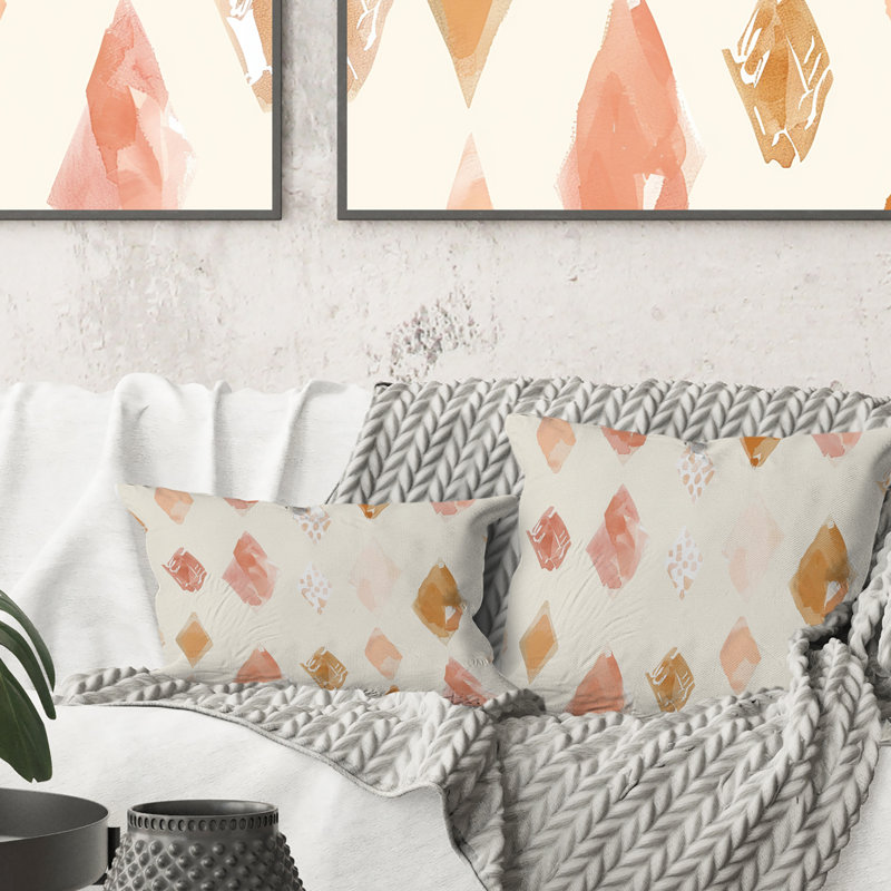 Coussin décoratif bohème rose doré et aquarelle II, Carrée, H 18 po x l 18 po
