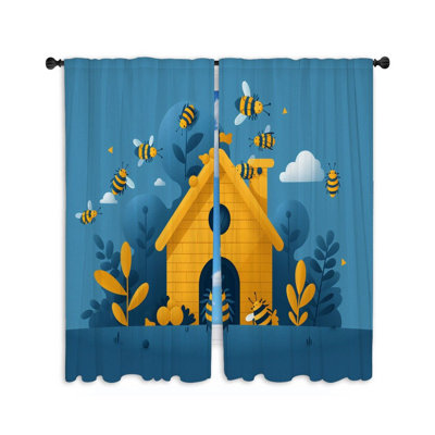 11939_Bee House, rideaux de fenêtre, insectes, rideaux, 2 panneaux
