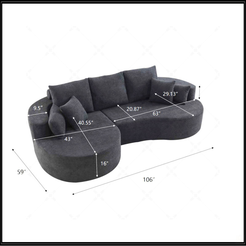 Canapé modulaire incurvé en tissu avec méridienne Boucle, Noir