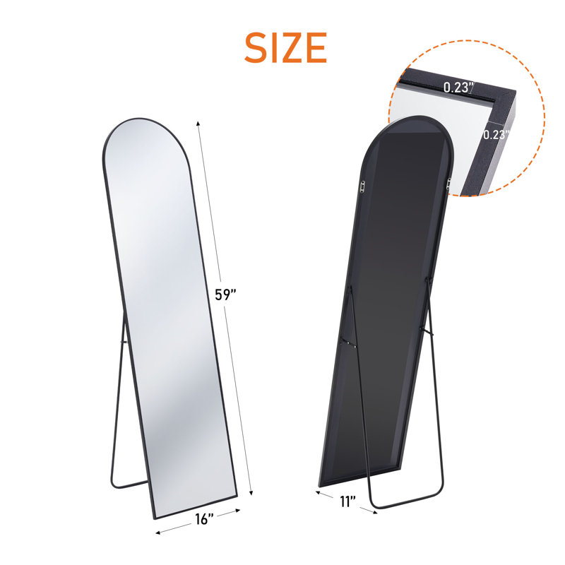 59 po / 64 po / 71 po, miroir sur pied pleine longueur et miroir mural, cadre en aluminium antirouille, arche / rectangle, noir / or