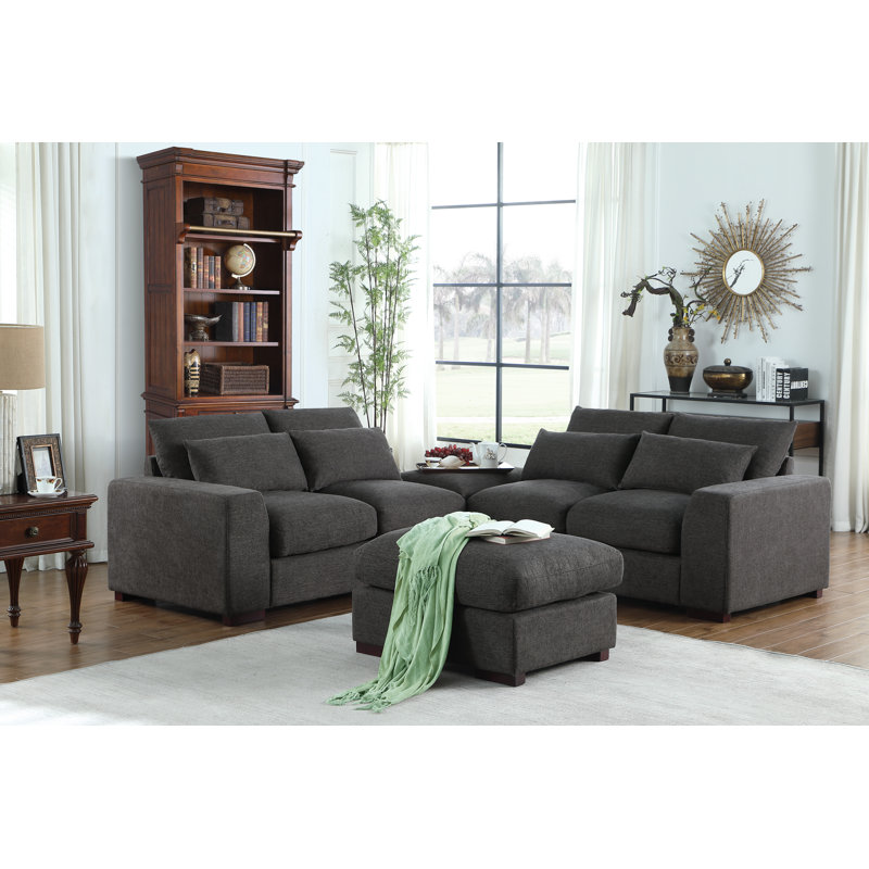 Canapé modulaire avec deux repose-pieds Bobvale, Mousse gris foncé, H 34,25 po x l 64,39 po x P 37,8 po