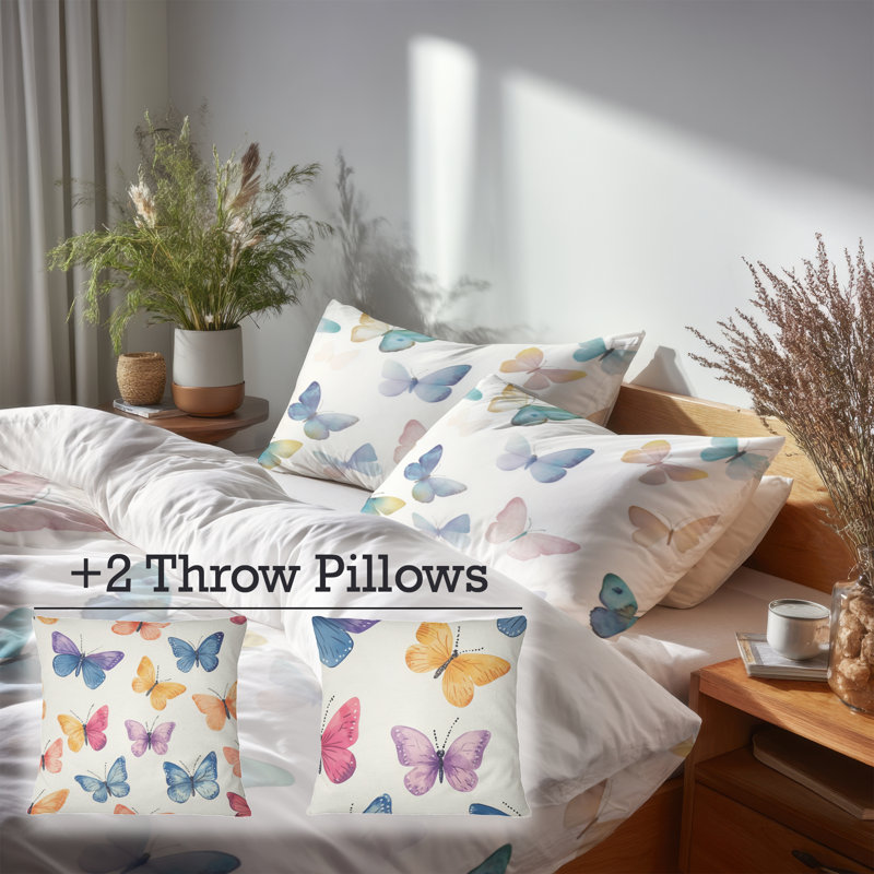 Ensemble de literie pour insectes de 5 pièces - Ensemble de housse de couette et coussin décoratif Airy Butterfly Air