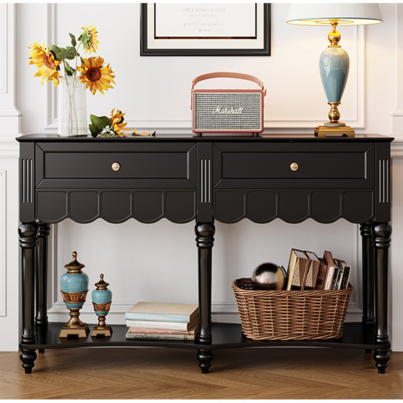 Console rétro en bouleau festonné, H 35,4 po x l 47,2 po x P 15,7 po