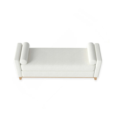 66.34 Inches Sherpa Fleece Upholstered Bench / Daybed / Ottoman With  Solid Wood Legs And 2 Bolster Pillows