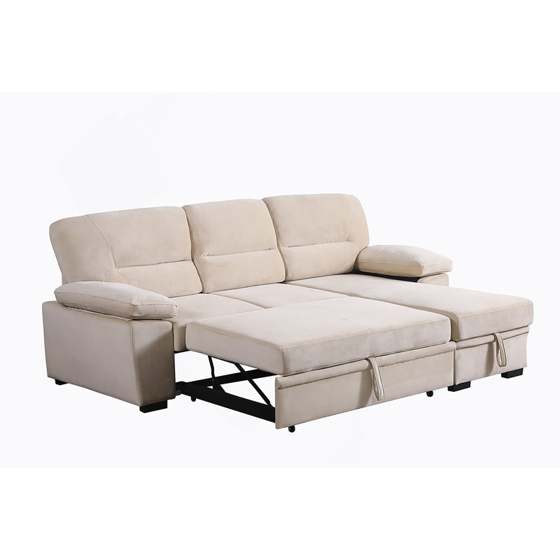Canapé-lit modulaire réversible 97,5 po en velours beige, Velours beige