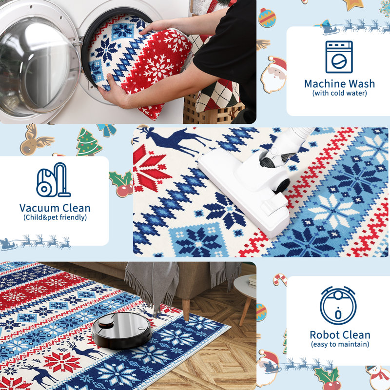 Christmas Area Rug for Living Room Machine Washable Winter Rug Snowflake Non-Slip Rug Xmas Holiday Accent Rug for Bathroom Bedroom