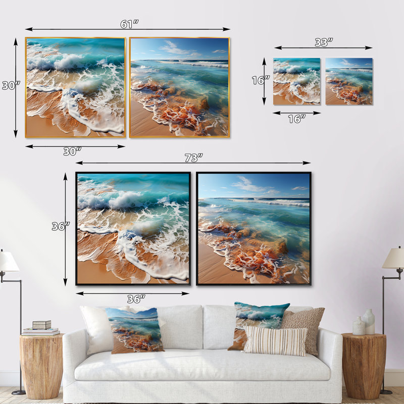 Symphonie aérienne de la plage - ensemble de 2 carrés de plage, Cadre flottant noir, H 36 po x l 73 po