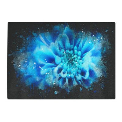 Tempered Glass Blue Dahlia Flower Chopping Board
