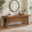 Banc d'entrée en bois massif de 140 cm, banc long de style campagnard, tabouret de bout de lit avec 2 tiroirs