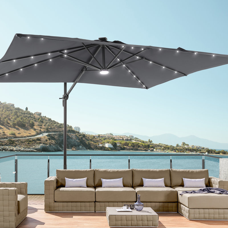 Ronnett 120'' x 96'' Rectangular Lighted Cantilever Umbrella, Anthracite